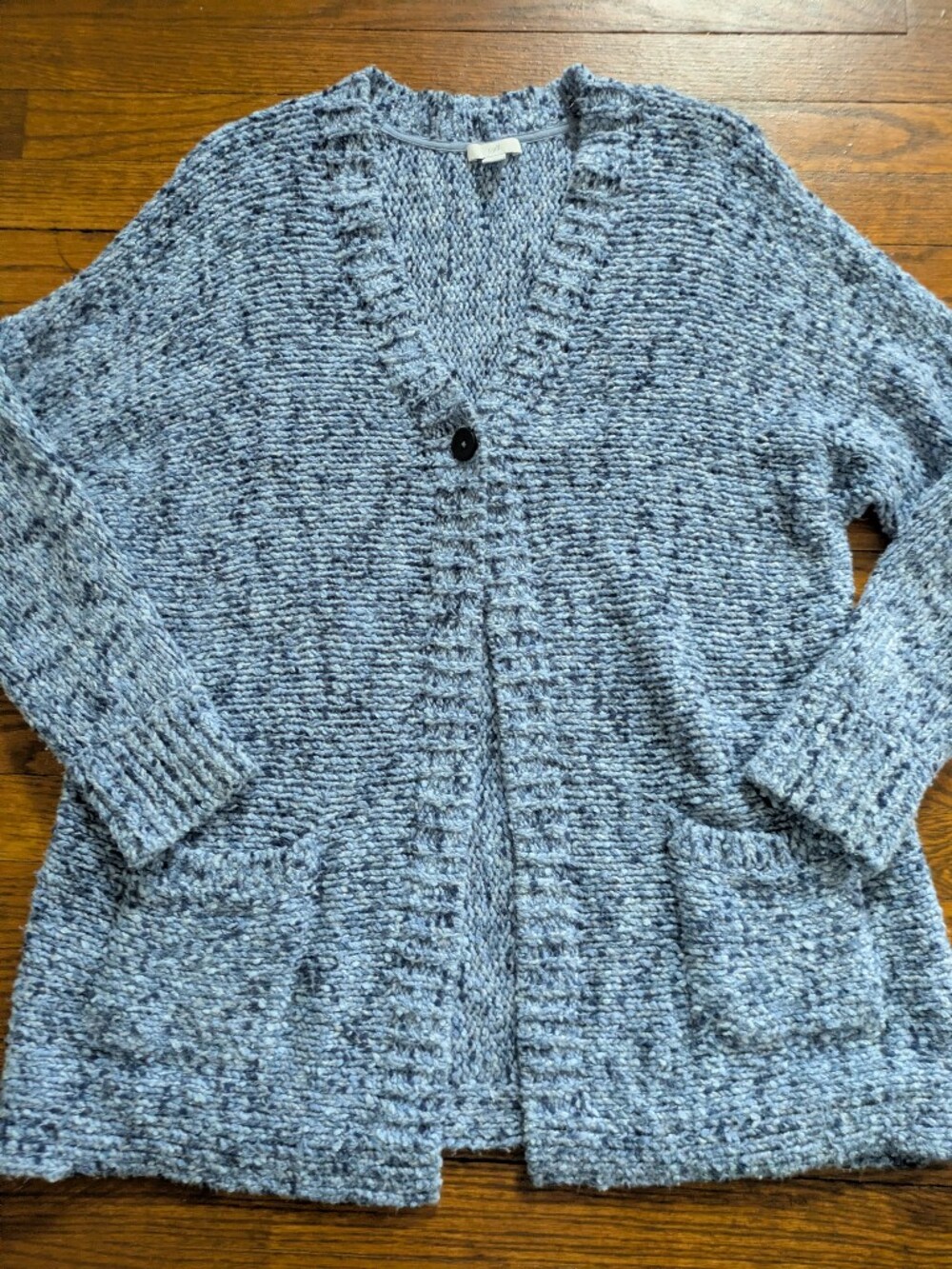 J. Jill Chunky Knit Single Button Heather Blue Longline Cardigan Size L